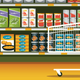 Shopping cart illustration near groceries